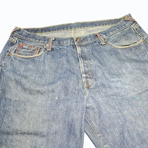 RMC Red Monkey Mens Jean Shorts 38 Denim Button Fly Embroidered Pocket & Hem Y2K - Picture 4 of 16